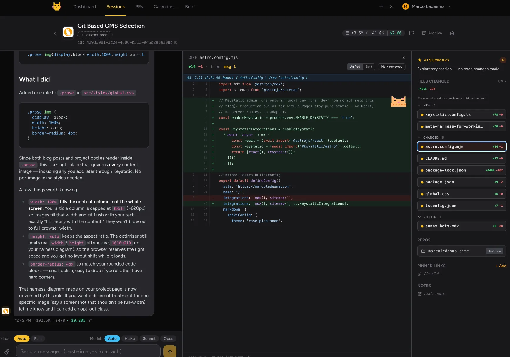 Screenshot of my session's file-diff viewer